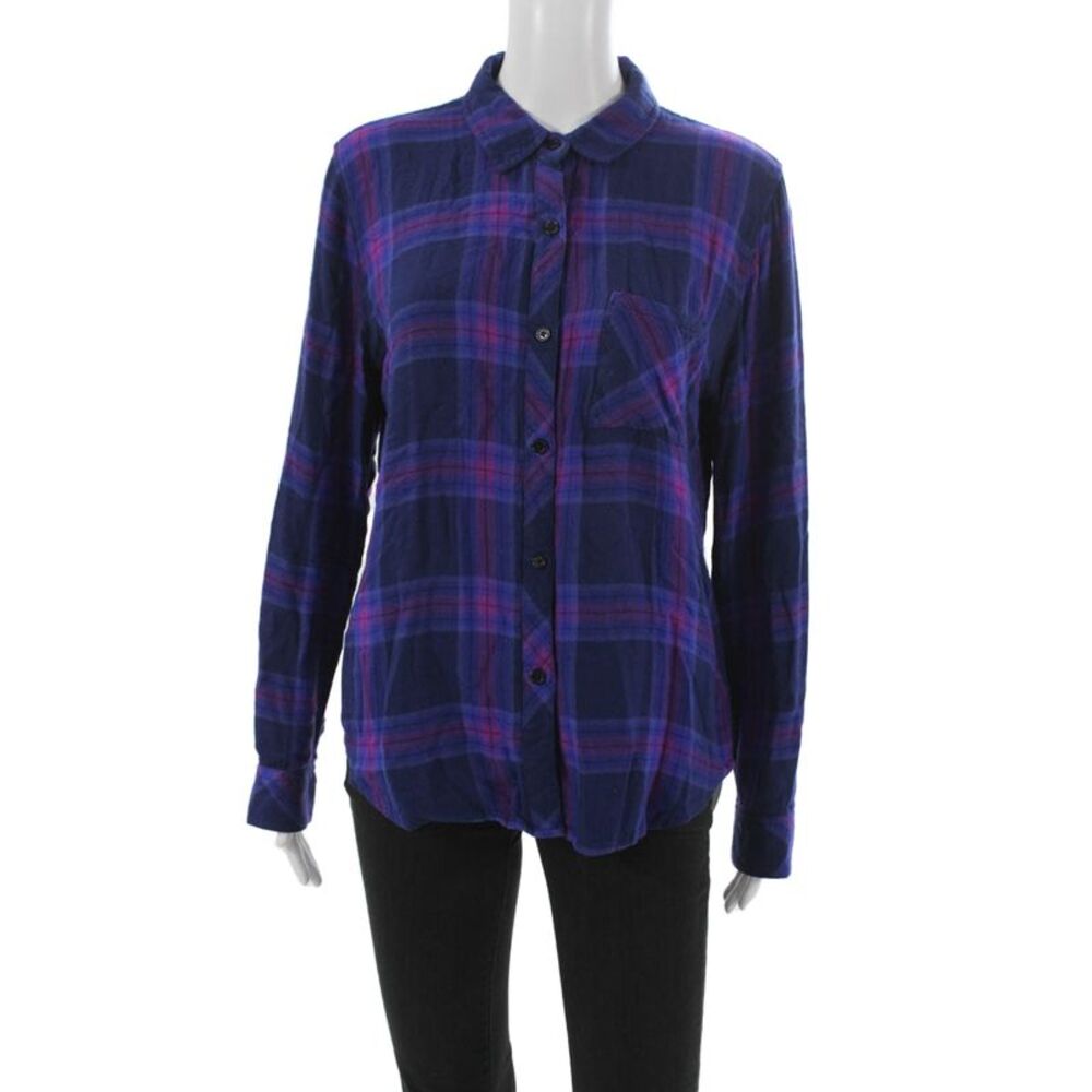 Rails Womens Plaid Collared Button-Up Rayon Long Sleeve Top Size M
